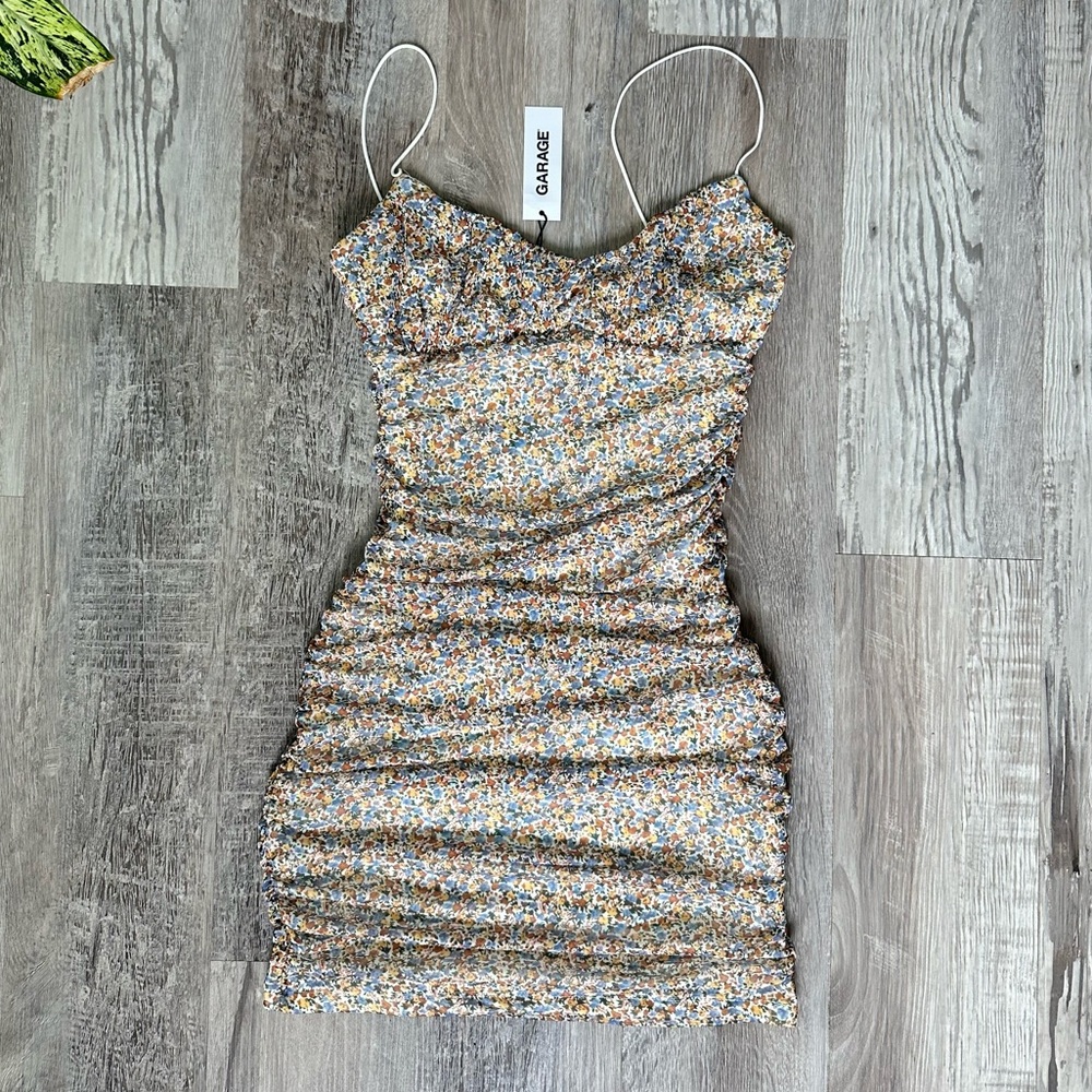 Garage floral Ruched Mini Dress